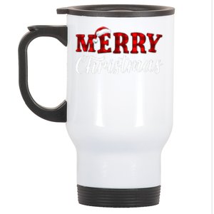 Merry Christmas Buffalo Plaid Red Santa Hat Xmas Pajamas Stainless Steel Travel Mug