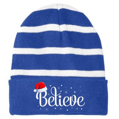 Merry Christmas Believe in Santa Claus Family Pajamas  Striped Beanie with Solid Band