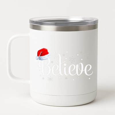 Merry Christmas Believe in Santa Claus Family Pajamas  12 oz Stainless Steel Tumbler Cup