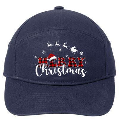 Merry Christmas Buffalo Plaid Red Santa Hat Xmas Pajamas  7-Panel Snapback Hat