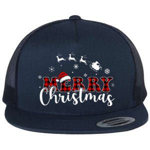 Merry Christmas Buffalo Plaid Red Santa Hat Xmas Pajamas  Flat Bill Trucker Hat