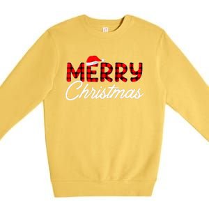 Merry Christmas Buffalo Plaid Red Santa Hat Xmas Pajamas  Premium Crewneck Sweatshirt