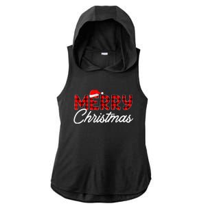 Merry Christmas Buffalo Plaid Red Santa Hat Xmas Pajamas  Ladies PosiCharge Tri-Blend Wicking Draft Hoodie Tank