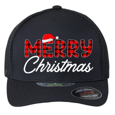 Merry Christmas Buffalo Plaid Red Santa Hat Xmas Pajamas  Flexfit Unipanel Trucker Cap