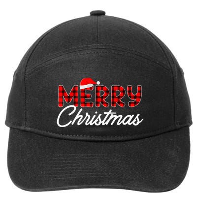 Merry Christmas Buffalo Plaid Red Santa Hat Xmas Pajamas  7-Panel Snapback Hat