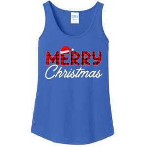 Merry Christmas Buffalo Plaid Red Santa Hat Xmas Pajamas  Ladies Essential Tank