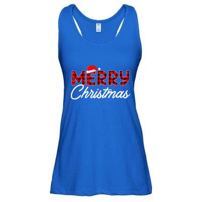 Merry Christmas Buffalo Plaid Red Santa Hat Xmas Pajamas  Ladies Essential Flowy Tank