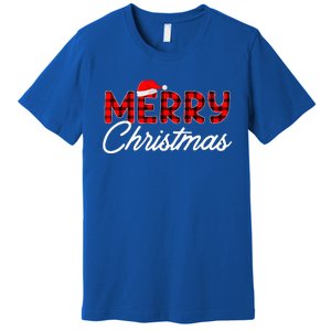 Merry Christmas Buffalo Plaid Red Santa Hat Xmas Pajamas  Premium T-Shirt