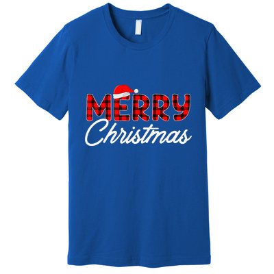 Merry Christmas Buffalo Plaid Red Santa Hat Xmas Pajamas  Premium T-Shirt