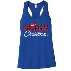 Merry Christmas Buffalo Plaid Red Santa Hat Xmas Pajamas  Women's Racerback Tank