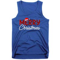 Merry Christmas Buffalo Plaid Red Santa Hat Xmas Pajamas  Tank Top