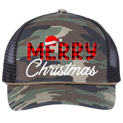 Merry Christmas Buffalo Plaid Red Santa Hat Xmas Pajamas  Retro Rope Trucker Hat Cap