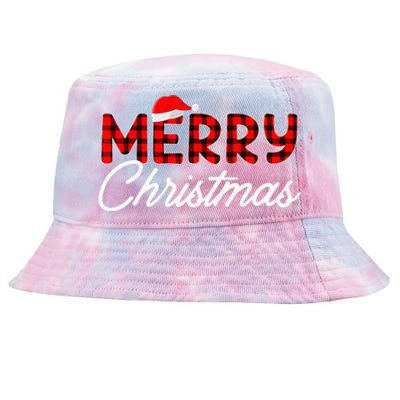 Merry Christmas Buffalo Plaid Red Santa Hat Xmas Pajamas  Tie-Dyed Bucket Hat