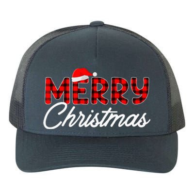 Merry Christmas Buffalo Plaid Red Santa Hat Xmas Pajamas  Yupoong Adult 5-Panel Trucker Hat