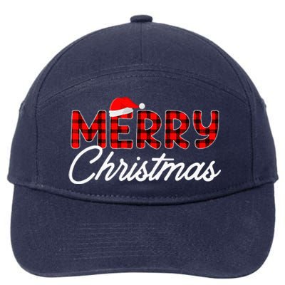 Merry Christmas Buffalo Plaid Red Santa Hat Xmas Pajamas  7-Panel Snapback Hat