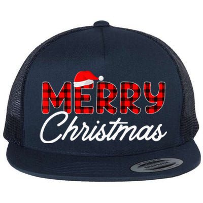 Merry Christmas Buffalo Plaid Red Santa Hat Xmas Pajamas  Flat Bill Trucker Hat