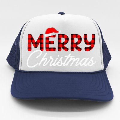 Merry Christmas Buffalo Plaid Red Santa Hat Xmas Pajamas  Trucker Hat