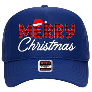 Merry Christmas Buffalo Plaid Red Santa Hat Xmas Pajamas  High Crown Mesh Back Trucker Hat