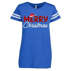 Merry Christmas Buffalo Plaid Red Santa Hat Xmas Pajamas  Enza Ladies Jersey Football T-Shirt