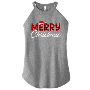 Merry Christmas Buffalo Plaid Red Santa Hat Xmas Pajamas  Women's Perfect Tri Rocker Tank