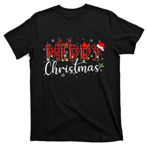 Merry Christmas Buffalo Plaid Red Santa Hat Xmas Pajamas T-Shirt