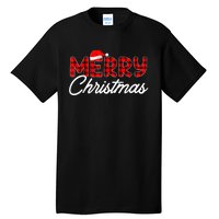 Merry Christmas Buffalo Plaid Red Santa Hat Pajama Tall T-Shirt