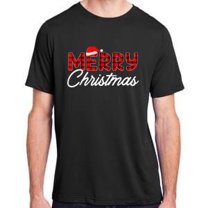 Merry Christmas Buffalo Plaid Red Santa Hat Pajama Adult ChromaSoft Performance T-Shirt