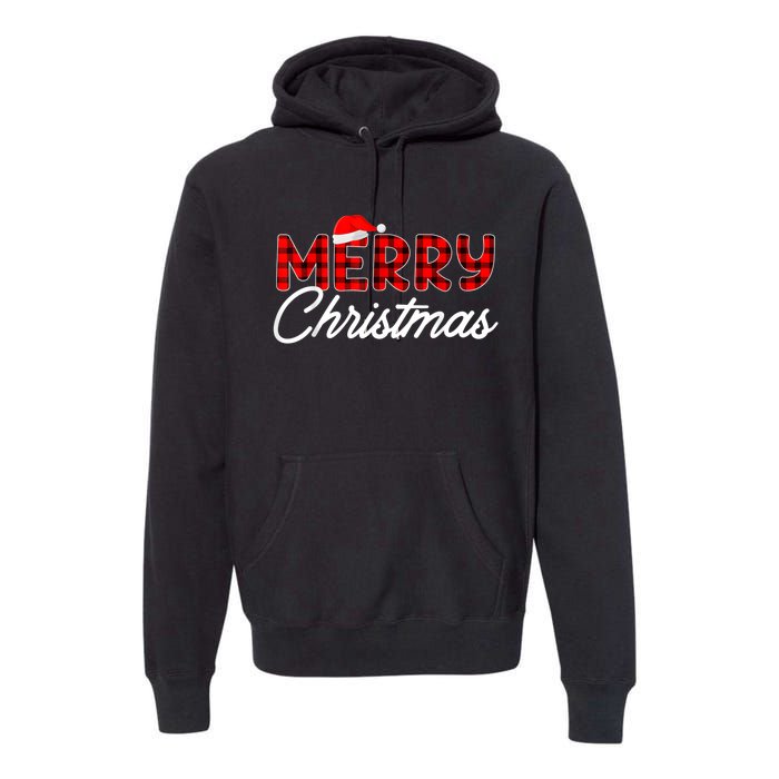 Merry Christmas Buffalo Plaid Red Santa Hat Pajama Premium Hoodie