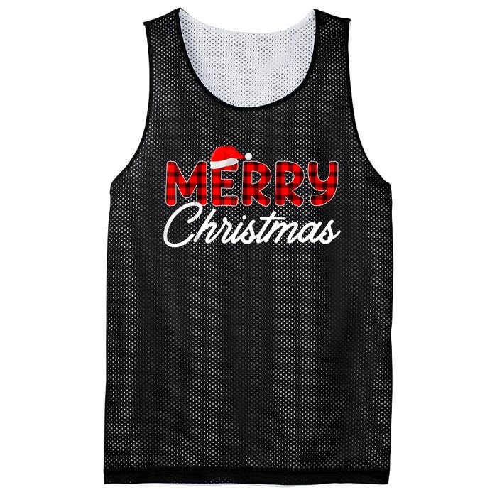 Merry Christmas Buffalo Plaid Red Santa Hat Pajama Mesh Reversible Basketball Jersey Tank