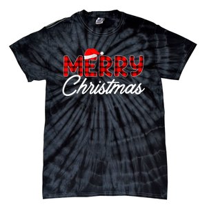 Merry Christmas Buffalo Plaid Red Santa Hat Pajama Tie-Dye T-Shirt