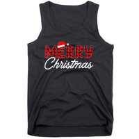 Merry Christmas Buffalo Plaid Red Santa Hat Pajama Tank Top