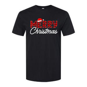 Merry Christmas Buffalo Plaid Red Santa Hat Pajama Softstyle CVC T-Shirt