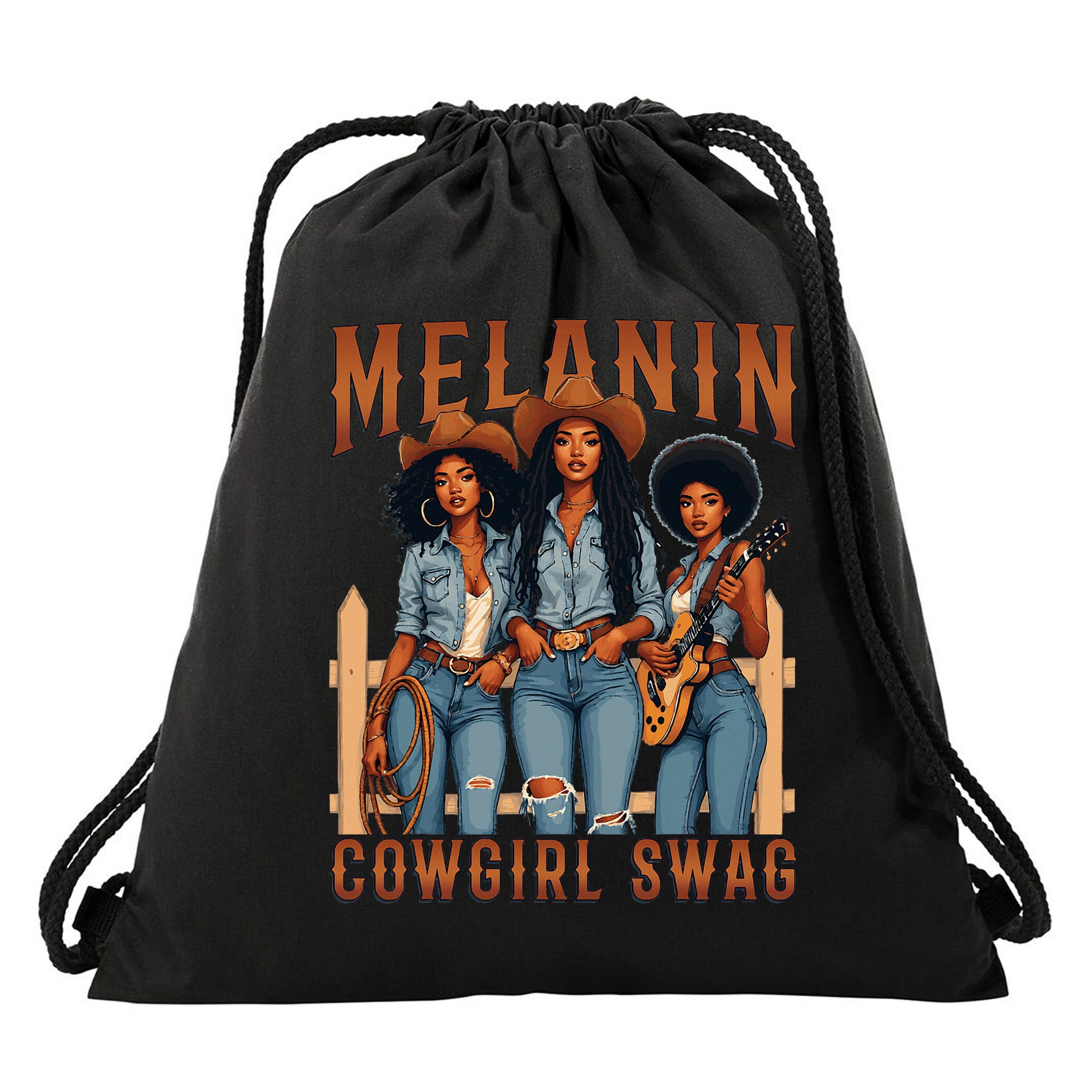 Melanin Cowgirls Black History Month African Melanin Pride Drawstring Bag
