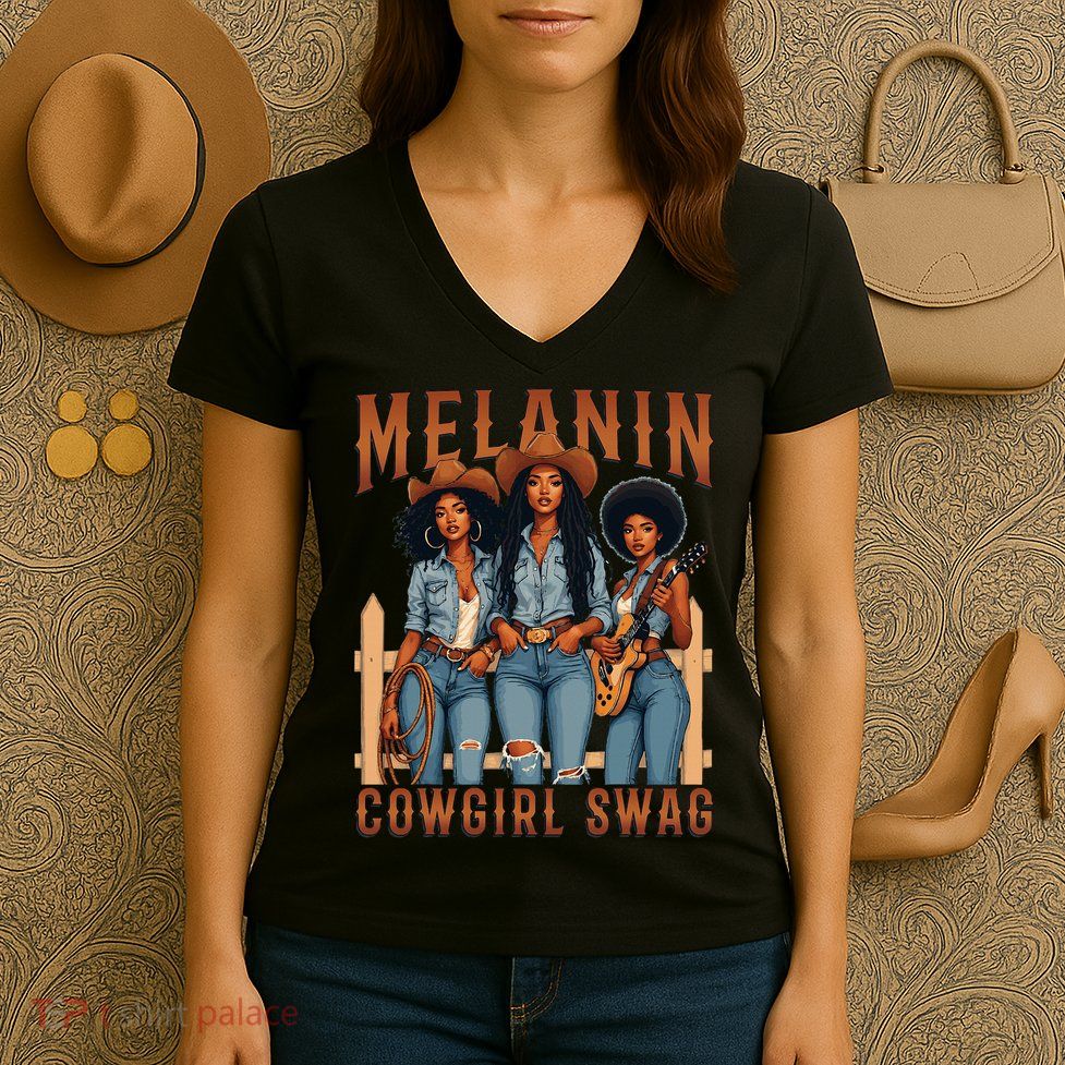 Melanin Cowgirls Black History Month African Melanin Pride Women's V-Neck T-Shirt