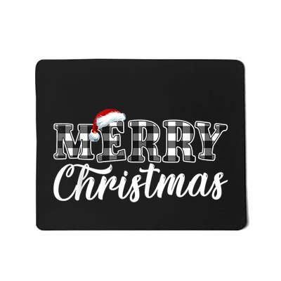 Merry Christmas Buffalo Plaid Black And White Santa Hat Xmas Mousepad