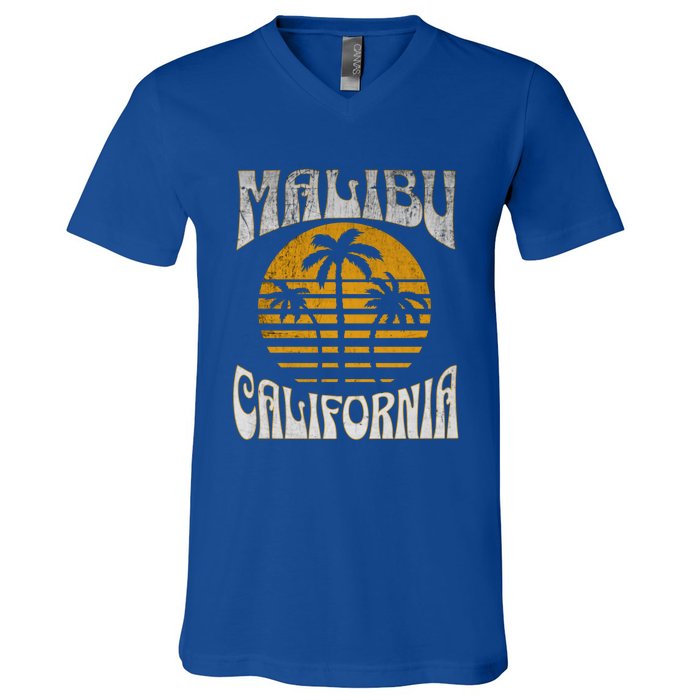 Malibu California Beach Summer Vacation Vintage Gift V-Neck T-Shirt