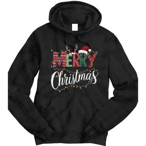 Merry Christmas Buffalo Black And White Plaid Tie Dye Hoodie