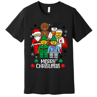 Merry Christmas Building Bricks Santa Elf Snowman Figures Premium T-Shirt