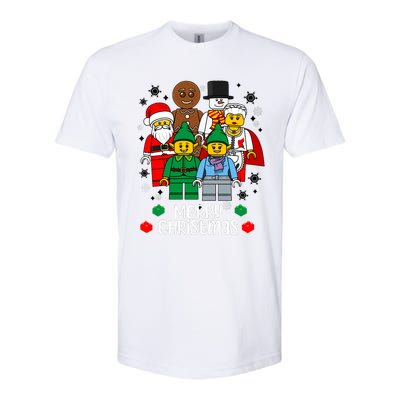 Merry Christmas Building Bricks Santa Elf Snowman Figures Softstyle® CVC T-Shirt