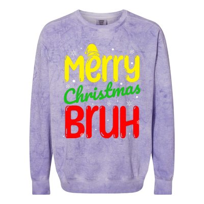 Merry Christmas Bruh Xmas Santa Claus Snow Flakes Boy Colorblast Crewneck Sweatshirt