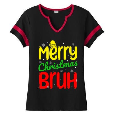 Merry Christmas Bruh Xmas Santa Claus Snow Flakes Boy Ladies Halftime Notch Neck Tee