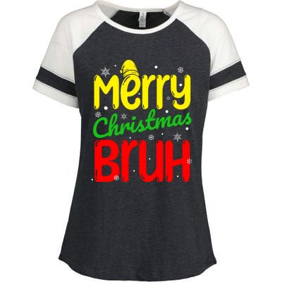 Merry Christmas Bruh Xmas Santa Claus Snow Flakes Boy Enza Ladies Jersey Colorblock Tee