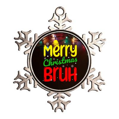 Merry Christmas Bruh Xmas Santa Claus Snow Flakes Boy Metallic Star Ornament