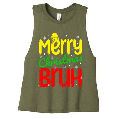 Merry Christmas Bruh Xmas Santa Claus Snow Flakes Boy Women's Racerback Cropped Tank