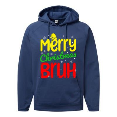 Merry Christmas Bruh Xmas Santa Claus Snow Flakes Boy Performance Fleece Hoodie