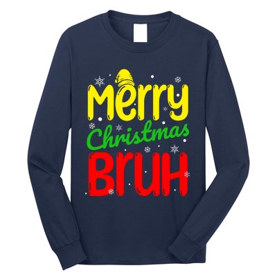 Merry Christmas Bruh Xmas Santa Claus Snow Flakes Boy Long Sleeve Shirt