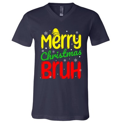 Merry Christmas Bruh Xmas Santa Claus Snow Flakes Boy V-Neck T-Shirt