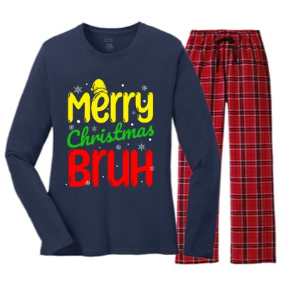 Merry Christmas Bruh Xmas Santa Claus Snow Flakes Boy Women's Long Sleeve Flannel Pajama Set 