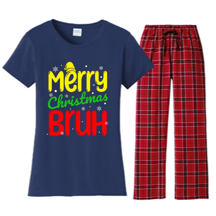 Merry Christmas Bruh Xmas Santa Claus Snow Flakes Boy Women's Flannel Pajama Set