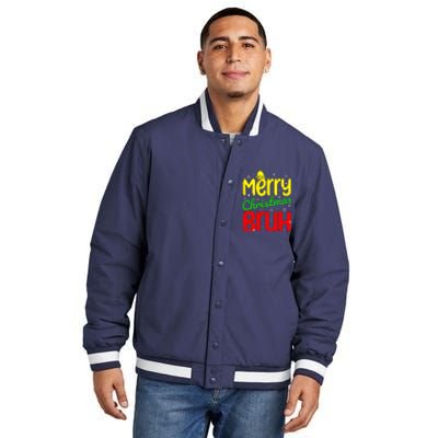 Merry Christmas Bruh Xmas Santa Claus Snow Flakes Boy Insulated Varsity Jacket